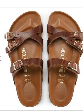 BIRKENSTOCK FRANCA Two-Strap Slide Sandals LEATHER | COGNAC size 40